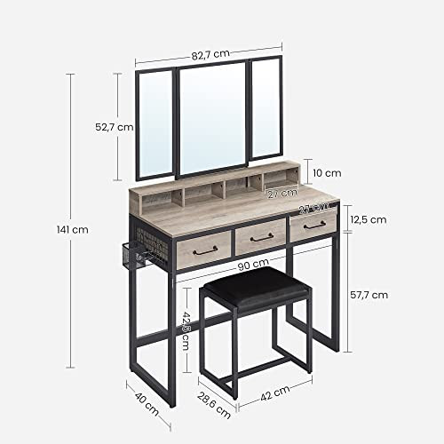 Masa de Toaleta cu oglinda Model Ryland, Negru/Fildes deschis, 90x40x140.8 cm - 3 | YEO