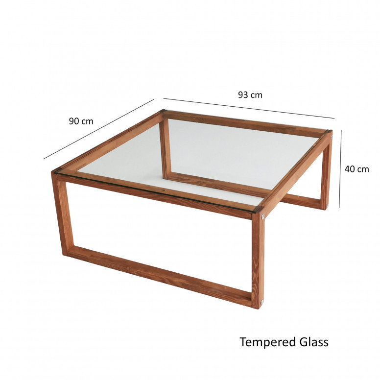 Masuta de Cafea Model Conor, 90x90x40 cm, Cires, Lemn masiv, Blat Sticla securizata - 2 | YEO