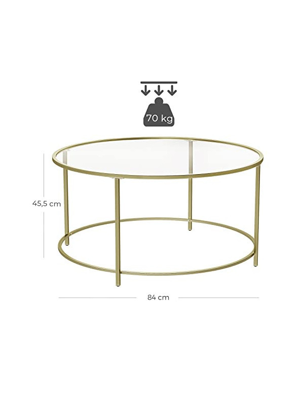 Masuta de Cafea Model Randy, 84x84x45.5 cm, Auriu, Blat Sticla securizata - 2 | YEO