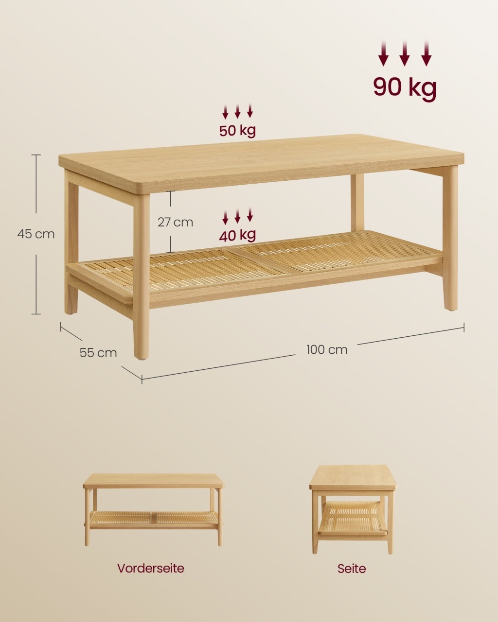 Masuta de cafea Vasagle Bej 100x55x45 cm - 4 | YEO