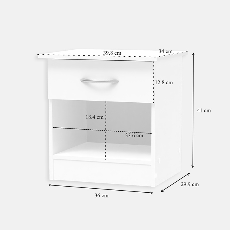Noptiera Model Kona, Alb, 40x34x42 cm, lemn masiv - 3 | YEO