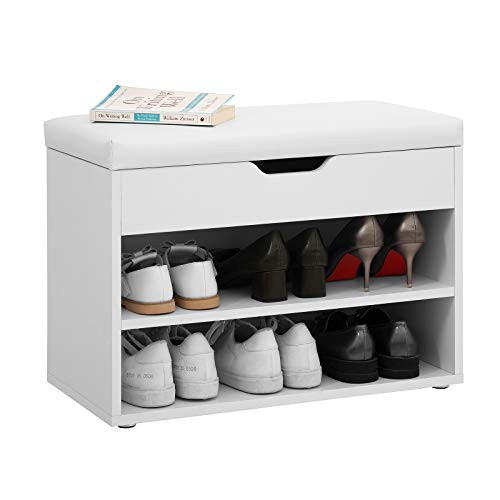 Pantofar bancuta hol cufar cu depozitare, Vasagle, Alb, 60x44x30 cm - 3 | YEO