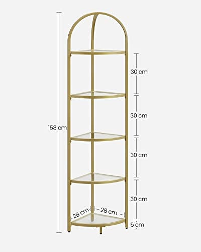 Raft de colț cu 5 polițe de sticlă Model Amari, Auriu, 29.5x29.5x cm - 2 | YEO