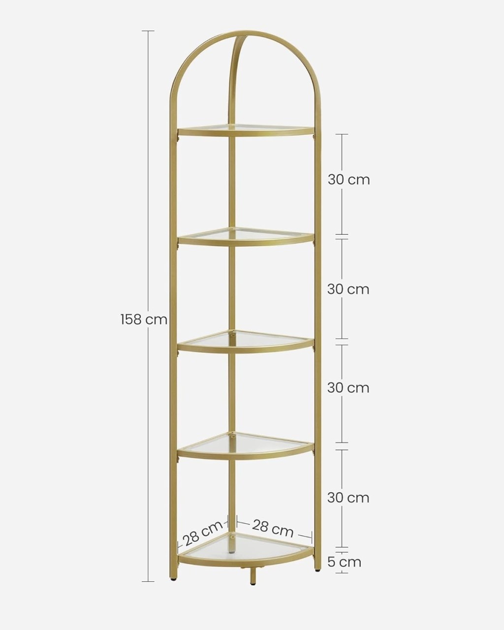 Raft de colt, Vasagle, sticla securizata, Auriu, 28 x 28 x 158 cm - 3 | YEO