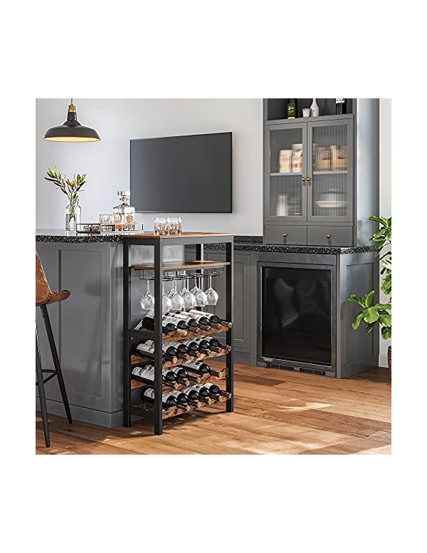 Raft pentru sticle de vin, Model Jackson, 24 sticle, Maro rustic/Negru, 30x66x100 cm - 2 | YEO