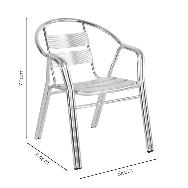 Scaun de exterior, Model Zircu, culoare crom, aluminiu cromat, 58x64x75 cm