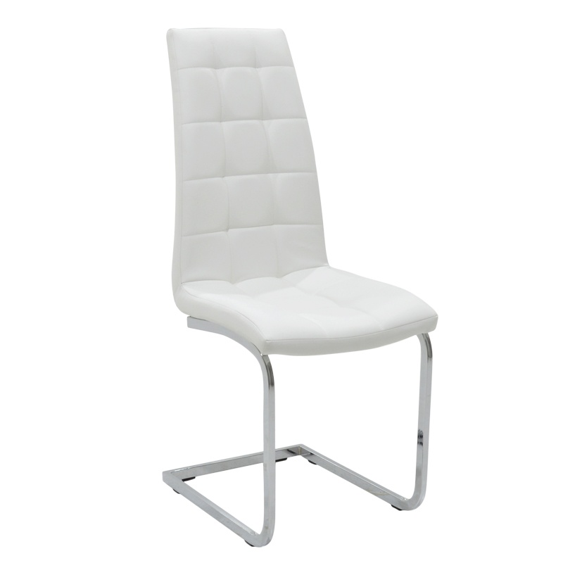 Scaun dining Darrell, tapițat cu piele ecologică, cadru metalic cromat, Alb/Crom, 42 × 49 × 106 cm