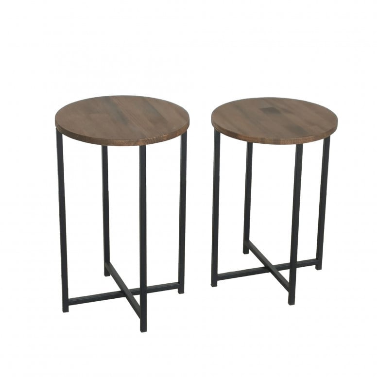 Set 2 Masue de Cafea Model Lynch, 35x35x55/35x35x50 cm, Blat Lemn 100%, Nuc/Negru