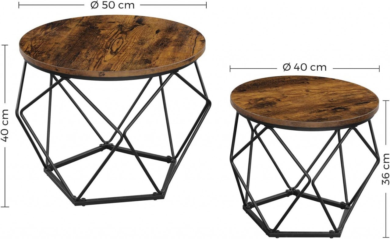 Set 2 Masute de Cafea Model Brianna, 50x50x40 cm, Maro/Negru - 3 | YEO