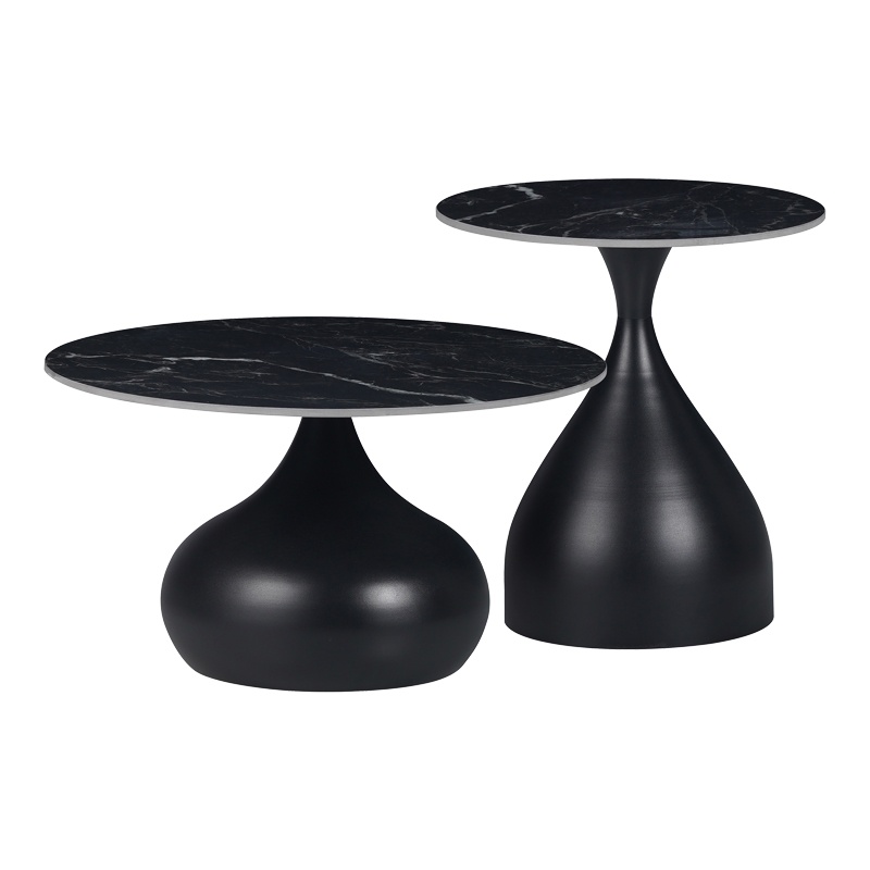Set 2 Masute de Cafea Model Kirkene, Negru marmorat