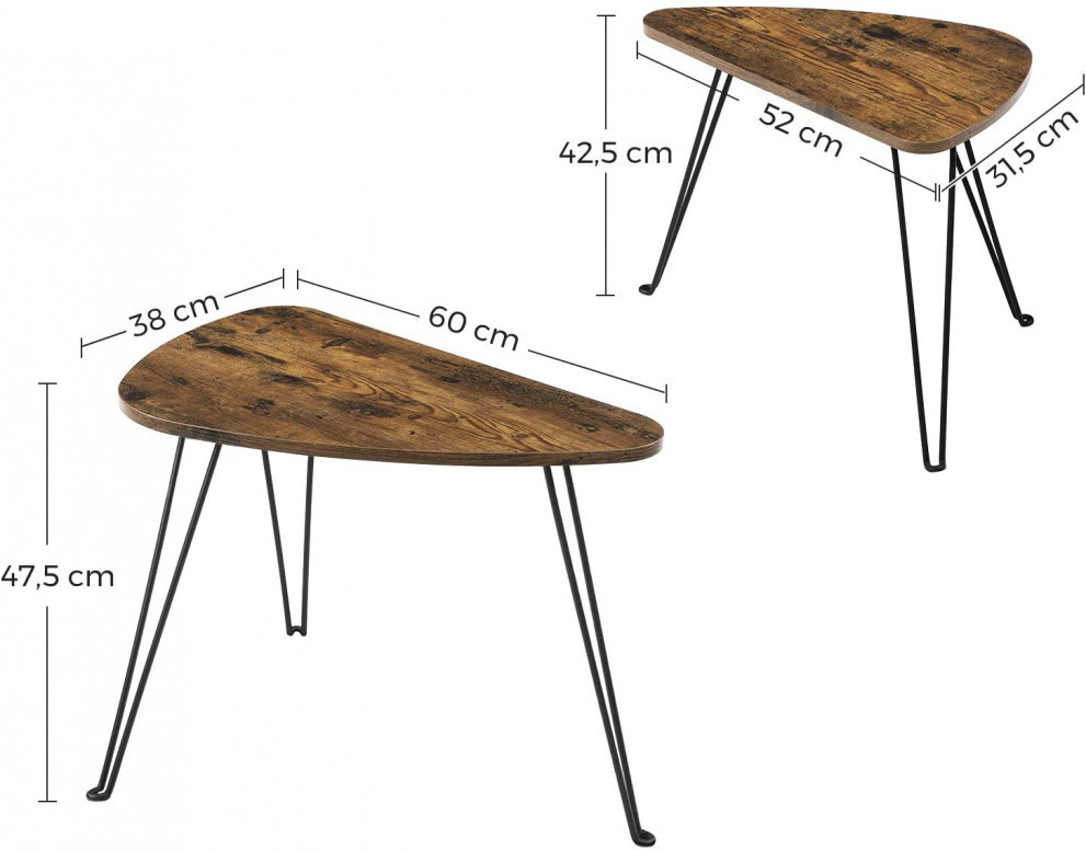 Set 2 Masute de Cafea Model Shelby, 60x38x47.5/52x31.5x42.5 cm, Maro Rustic / Negru - 3 | YEO