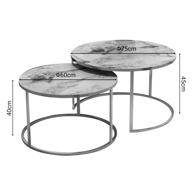 Set 2 Masute de Cafea Model Solme, Alb marmorat/Auriu - 2 | YEO