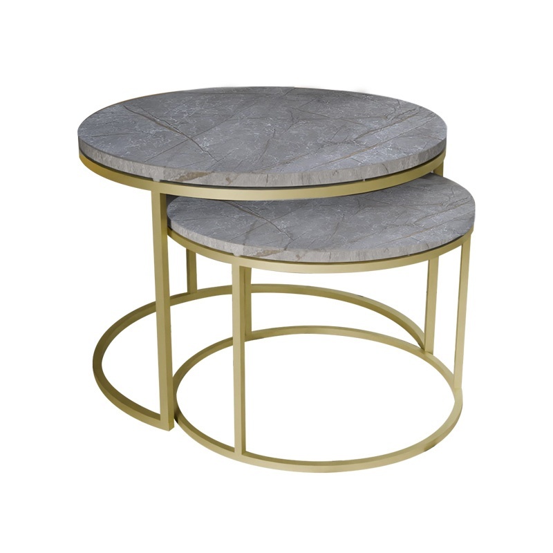 Set 2 Masute de Cafea Model Solme, Gri marmorat/Auriu