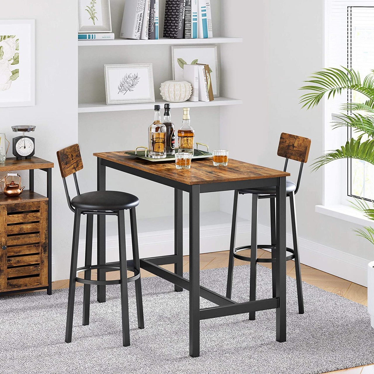 Set 2 scaune de bar Model Daphne, Maro rustic/Negru, 40.1x44.2x100.5 cm