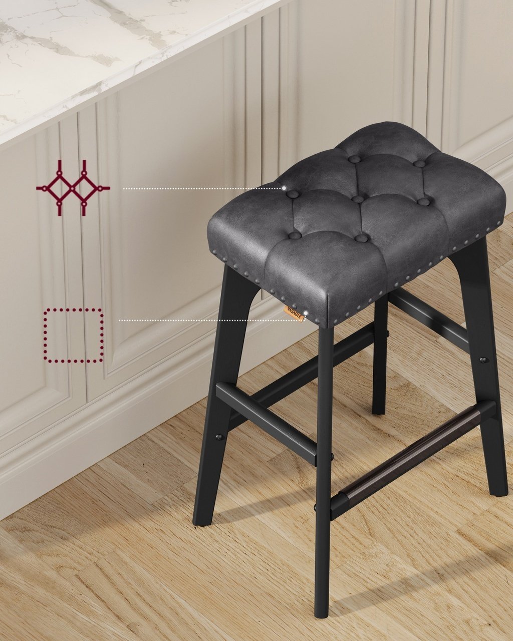 Set 2 Scaune de bar Vasagle Negru Cerneala, 44x32x66 cm - 2 | YEO