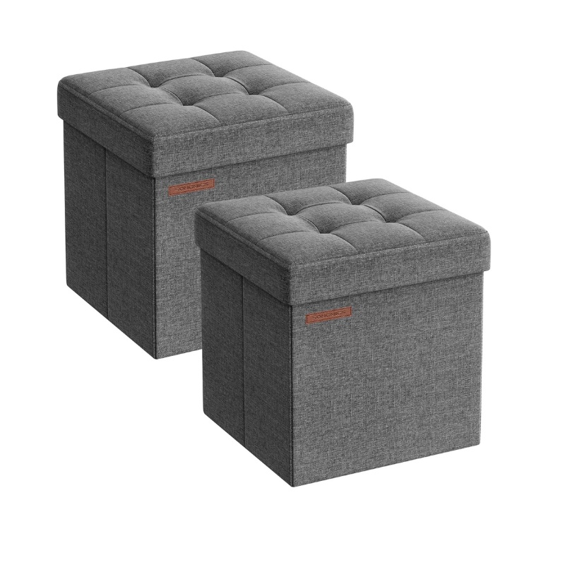 Set 2 Taburete tip Otoman, cu spatiu de depozitare, 30x30x30 cm, Gri