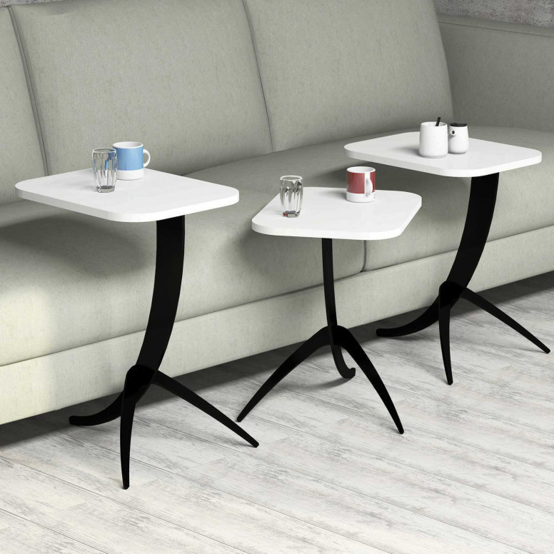 Set 3 Masute de Cafea Model Jaxxon, 35x60x45/35x54.5x45/35x48.5x45 cm, Alb/Negru - 2 | YEO