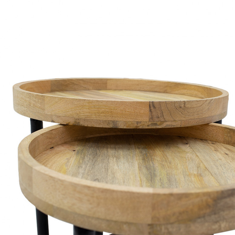 Set 3 Masute de Cafea Model Jefferson, 50x50x40/40x40x36 cm, Nuc/Negru - 2 | YEO