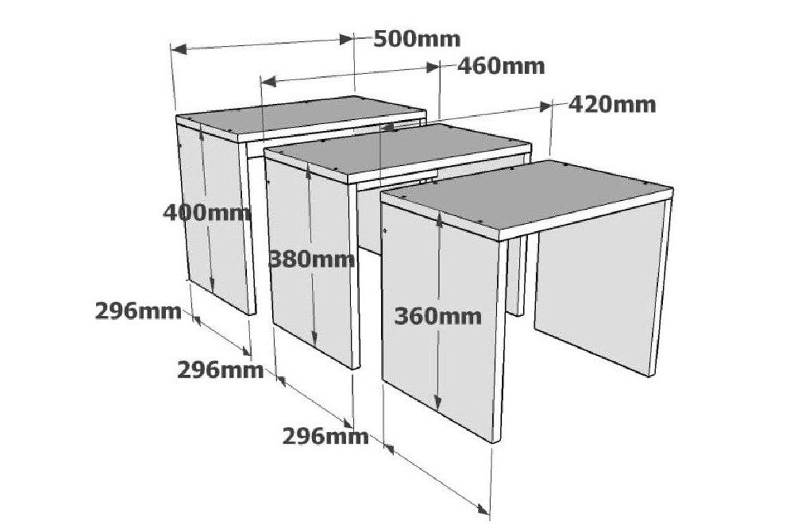 Set 3 Masute de Cafea Model Trent, 50x29.6x40/46x29.6x38 |42x29.6x36 cm, Alb