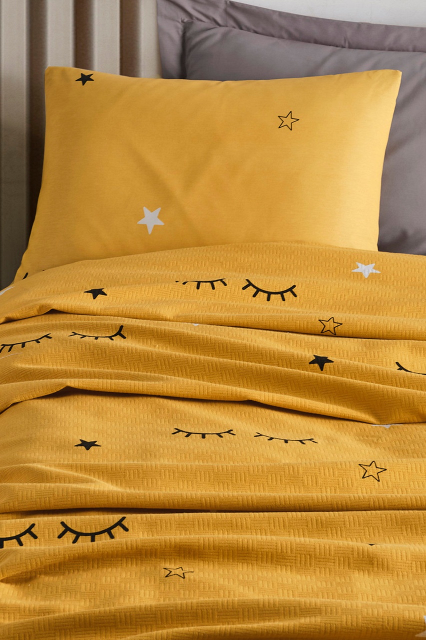 Set Cuvertura Pique pentru pat 1 Persoana Model Dide Yellow - 1 | YEO