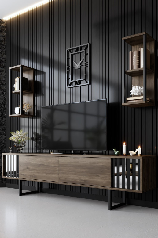 Set de mobilier pentru living Chrome, Nuc- Negru - 1 | YEO