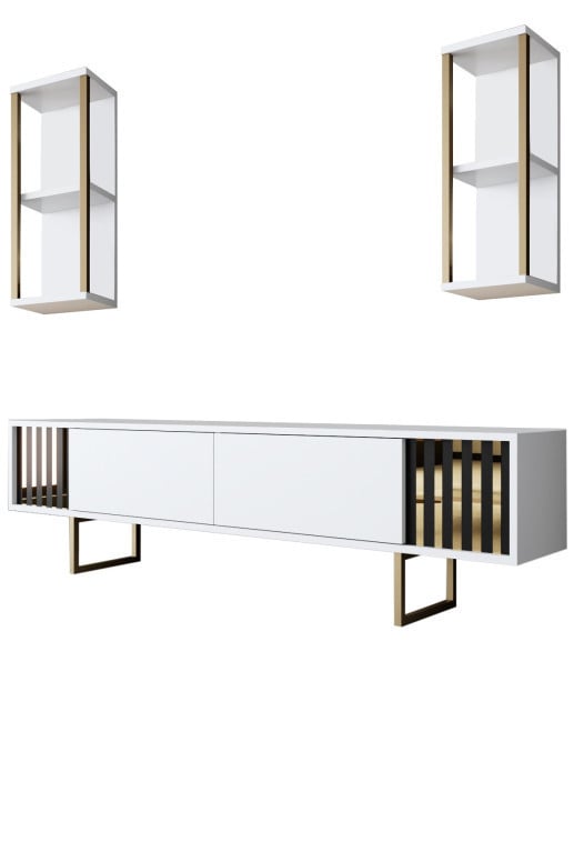 Set de mobilier pentru living Gold, Alb Auriu