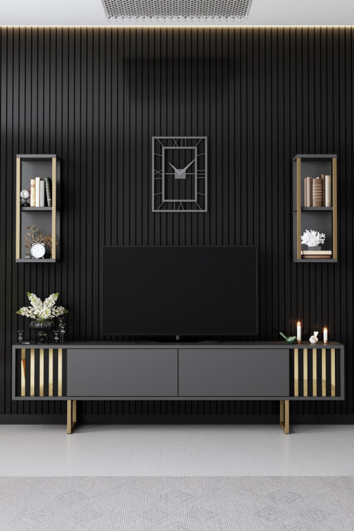 Set de mobilier pentru living Gold, Antracit- Auriu - 3 | YEO