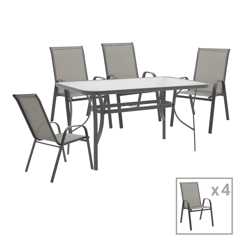 Set masa de gradina si scaune, Model Calan-Ensure, culoare antracit, metal si textil, 140x80x70 cm