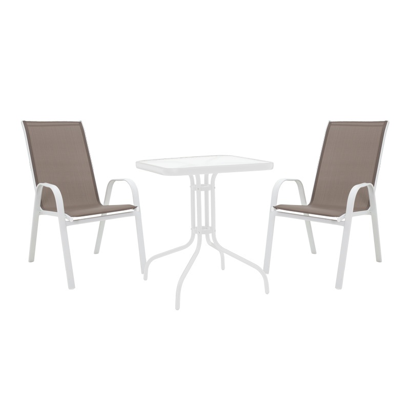 Set masă și scaune de exterior, 3 Piese, Model Watson-Calan, Alb, 70x70x70 cm