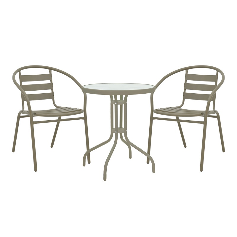 Set masă și scaune de exterior, 3 Piese, Model Watson-Tade, Champagne, D60x70 cm