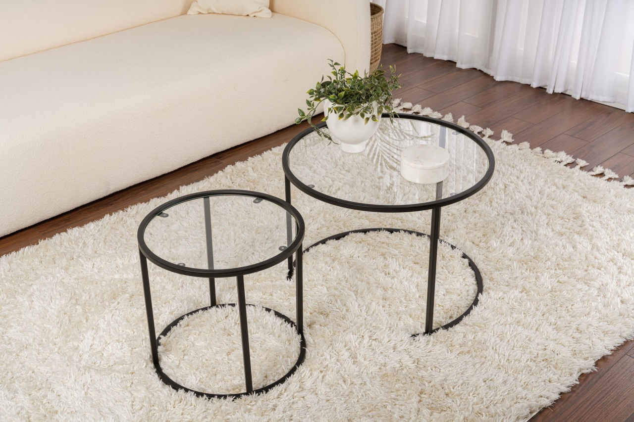 Set Masute de cafea Model Aurum 60, Negru/Transparent - 2 | YEO