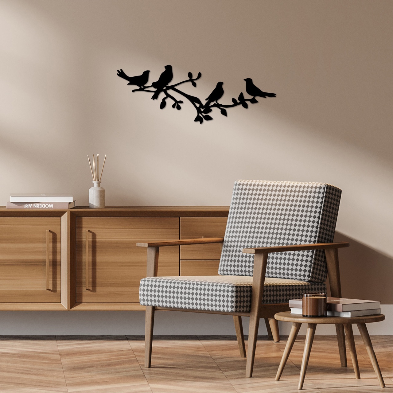 Tablou metalic Birds Negru 70x26 cm