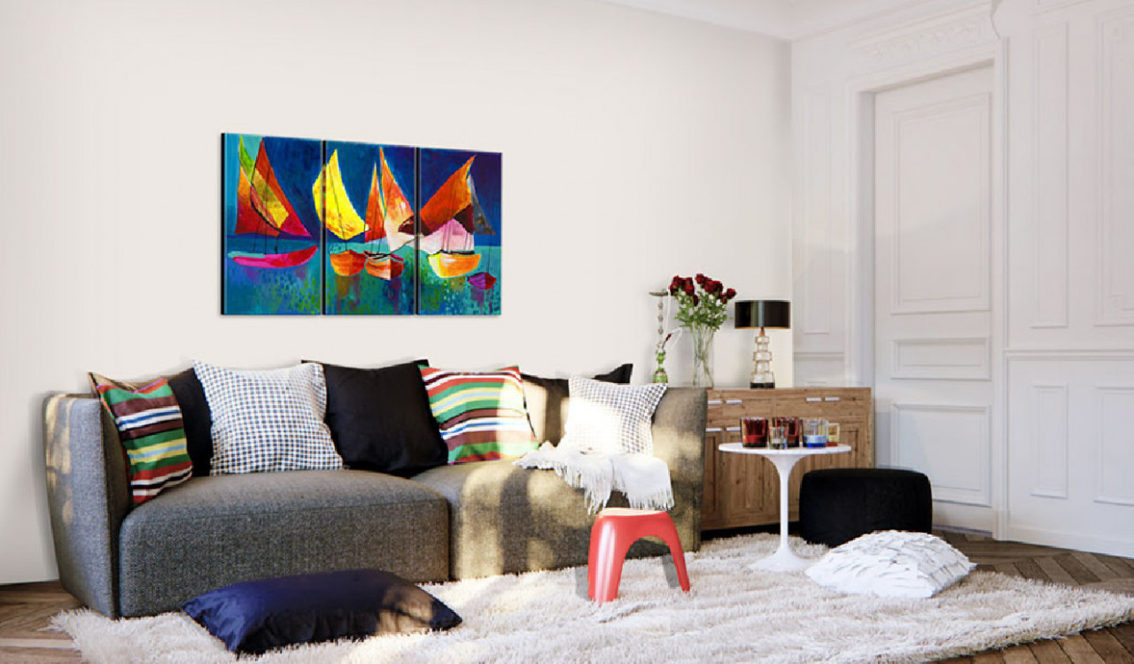 Tablou pictat manual - Colourful sailboats 120x80 cm - 1 | YEO