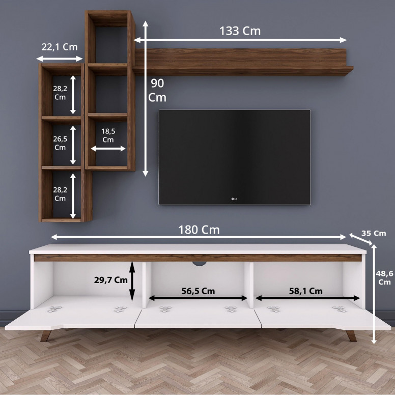 Ansamblu Comoda TV M16-804 Alb-Walnut - 2 | YEO