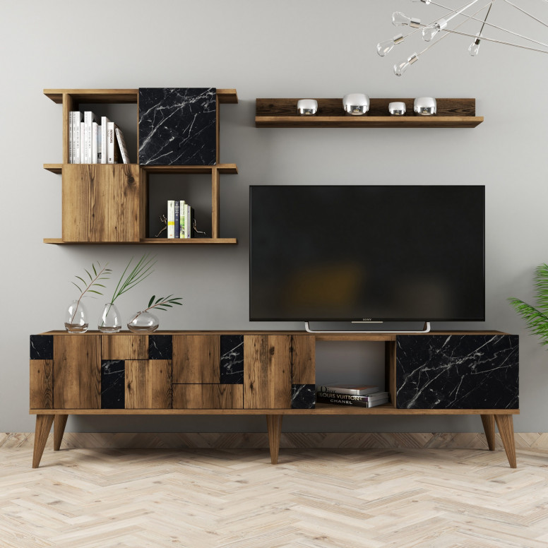 Ansamblu Comoda TV Madrid Walnut-Negru