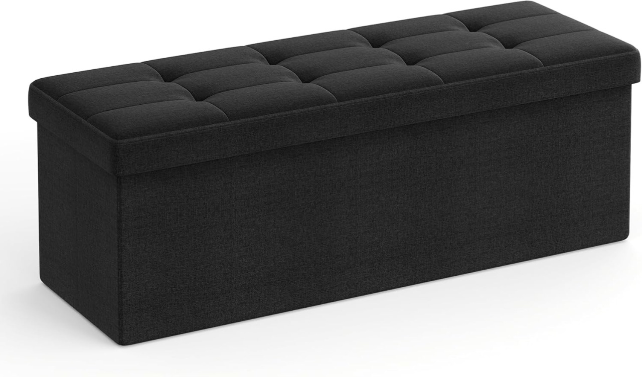 Bancuta Hol cu Spatiu de Depozitare, Velvet Vault, Negru Cerneala, 110x38x38 cm