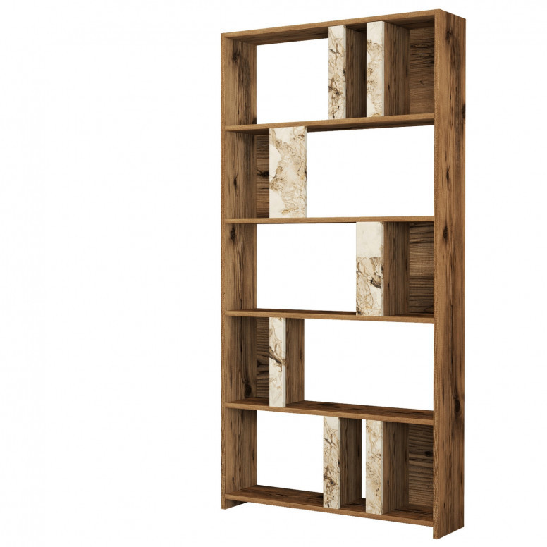 Biblioteca Model Lima, Nuc/Alb marmorat, 90x180x20 cm - 3 | YEO