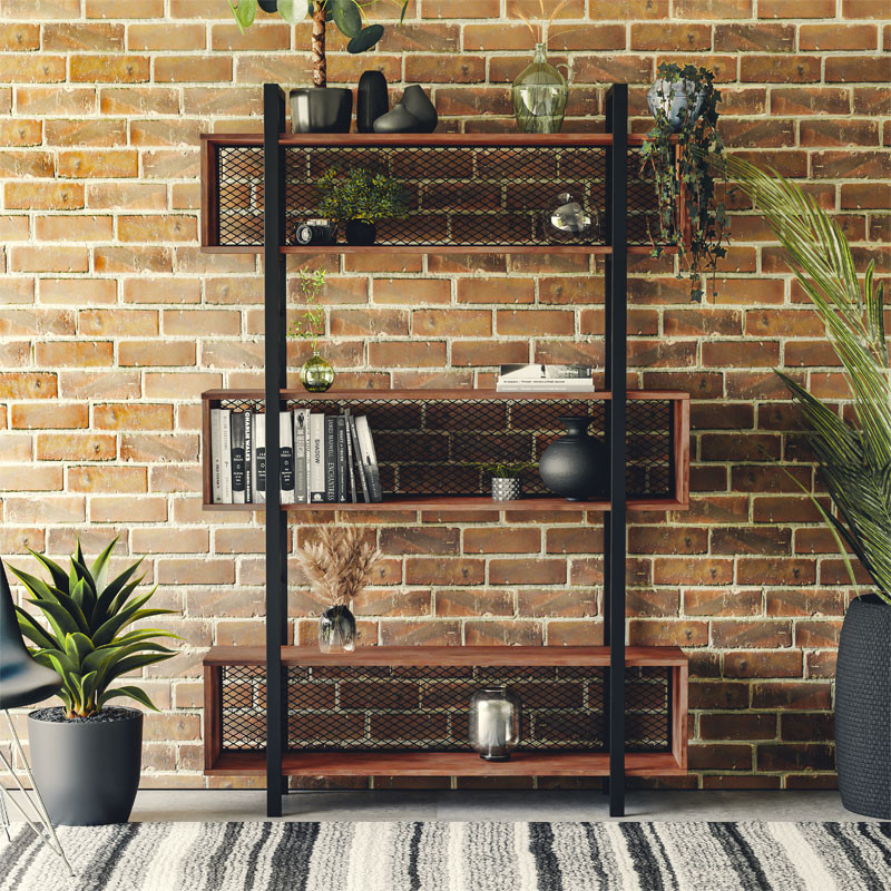 Biblioteca Pako World, Model Fifer, 120x27x185 cm, Negru/Nuc - 1 | YEO