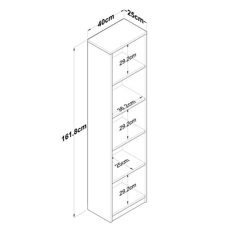 Biblioteca Pako World, Model Goldie, 40x25x161.80 cm, Antracit/Alb