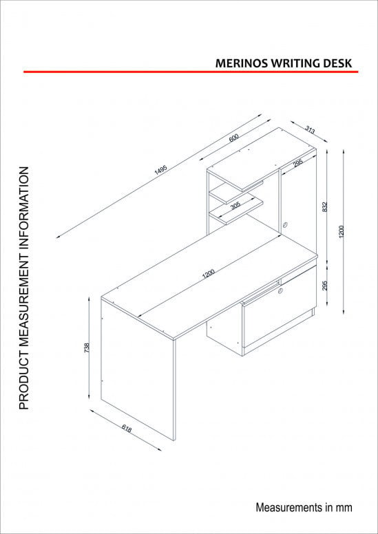 Birou cu Biblioteca Salvador, model Merinos, 120x73.8x61.8 cm, Alb