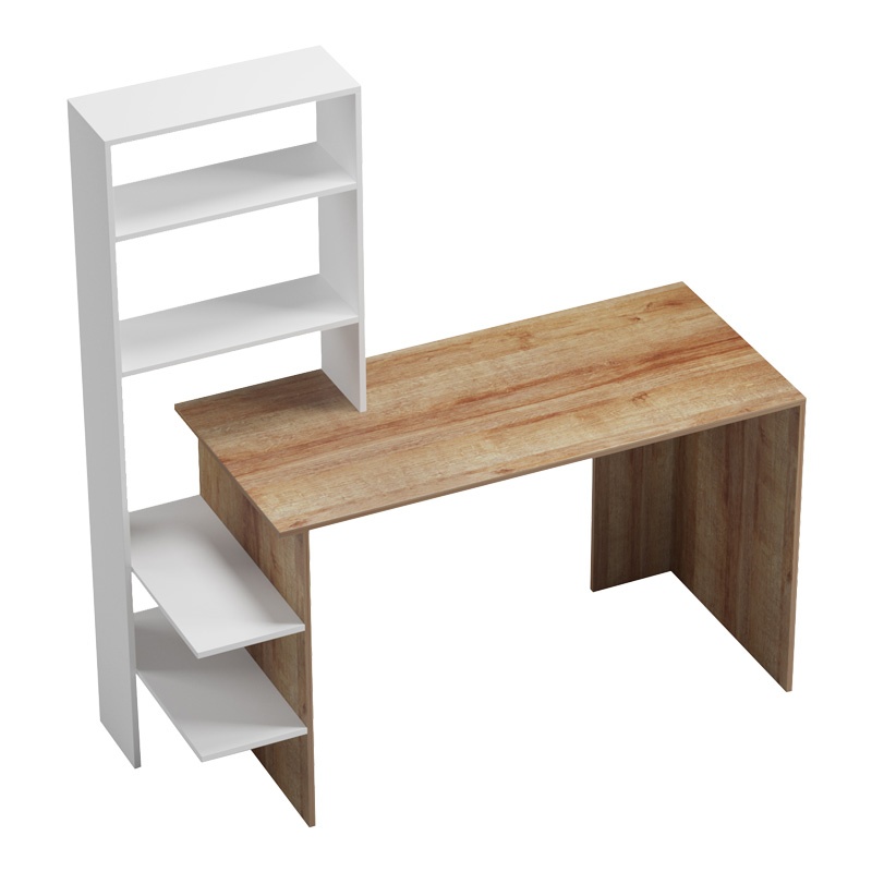 Birou cu rafturi Model Bivoro, Stejar/Alb, 146x55x129 cm - 1 | YEO