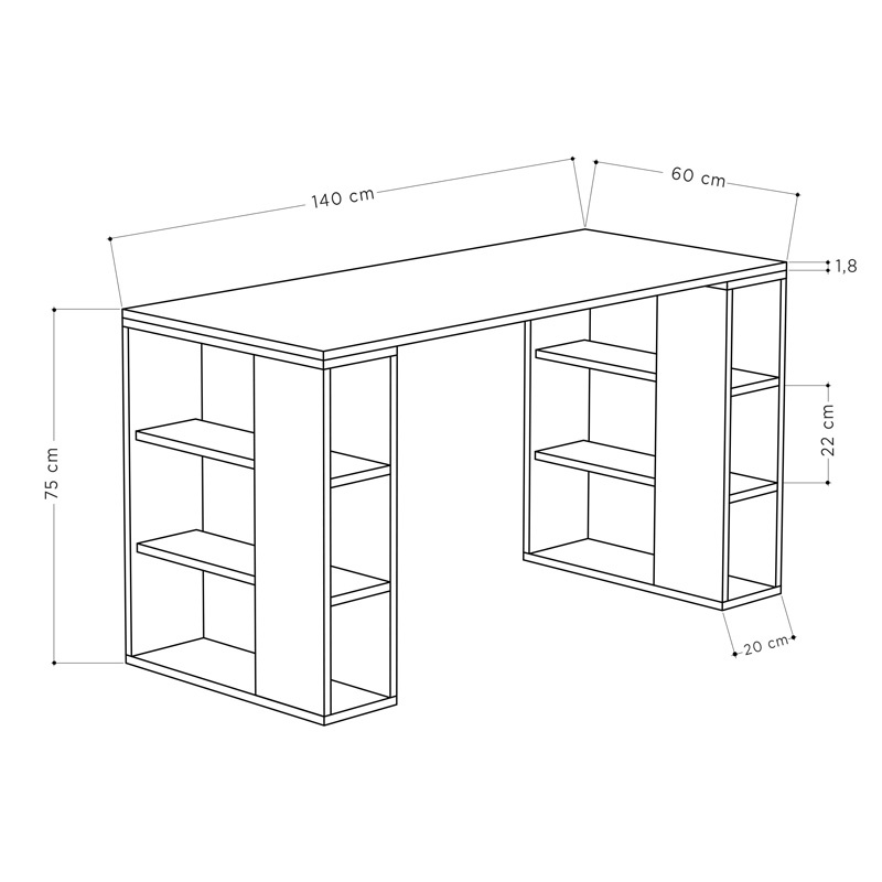 Birou cu rafturi Model Colmar, Alb/Gri inchis, 140x60x75 cm - 2 | YEO