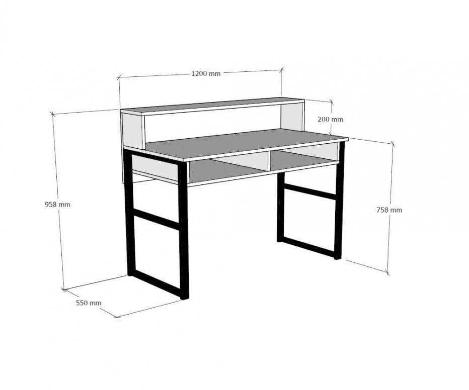 Birou cu Rafturi Salvador, model Kemo, 120x95.8x55 cm, Nuc/Negru