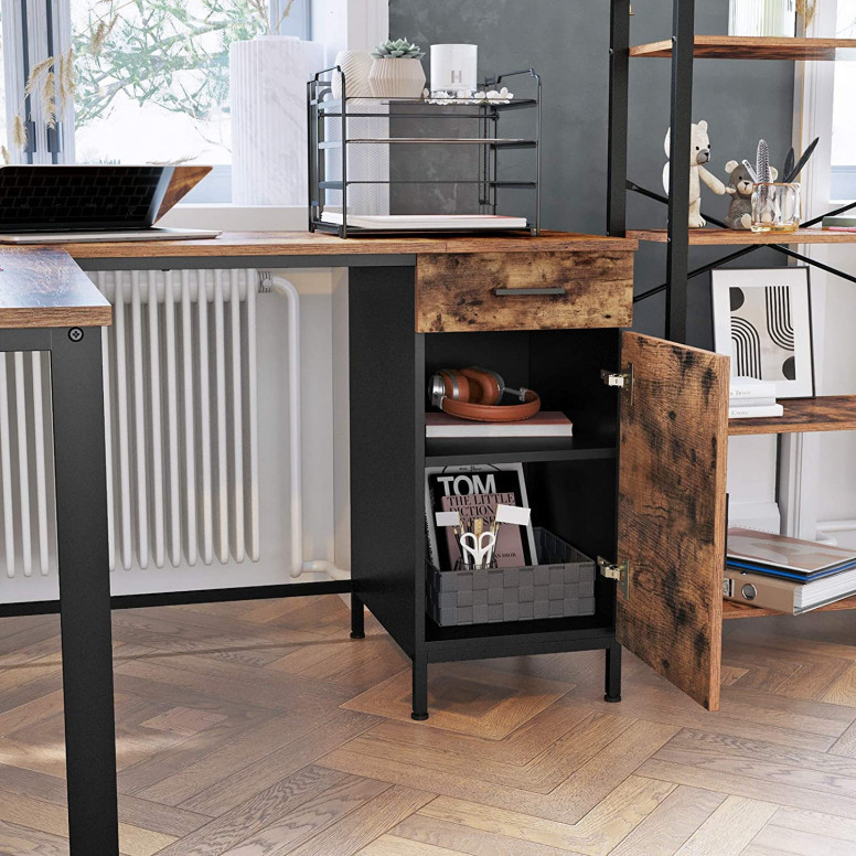 Birou pe Colt Vasagle, model Tatum, 150x75x137 cm, Maro Rustic/Negru - 3 | YEO