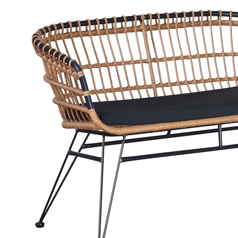 Canapea de exterior, 2 locuri, Model Naoki, Natural/Negru, 120x62x79 cm - 2 | YEO