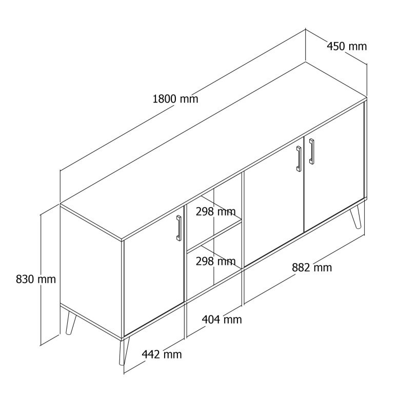 Comoda Model Exxen, Stejar/Alb, 180x45x80 cm - 4 | YEO