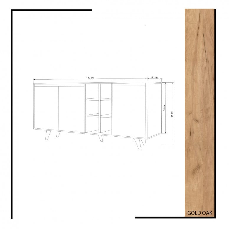 Comoda Model Prava, Stejar/Alb, 140x40x86 cm - 4 | YEO