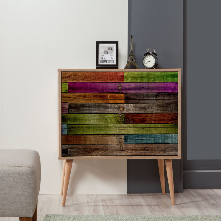 Comoda Model Trio, Stejar sonoma/Multicolor, 80x40x90 cm