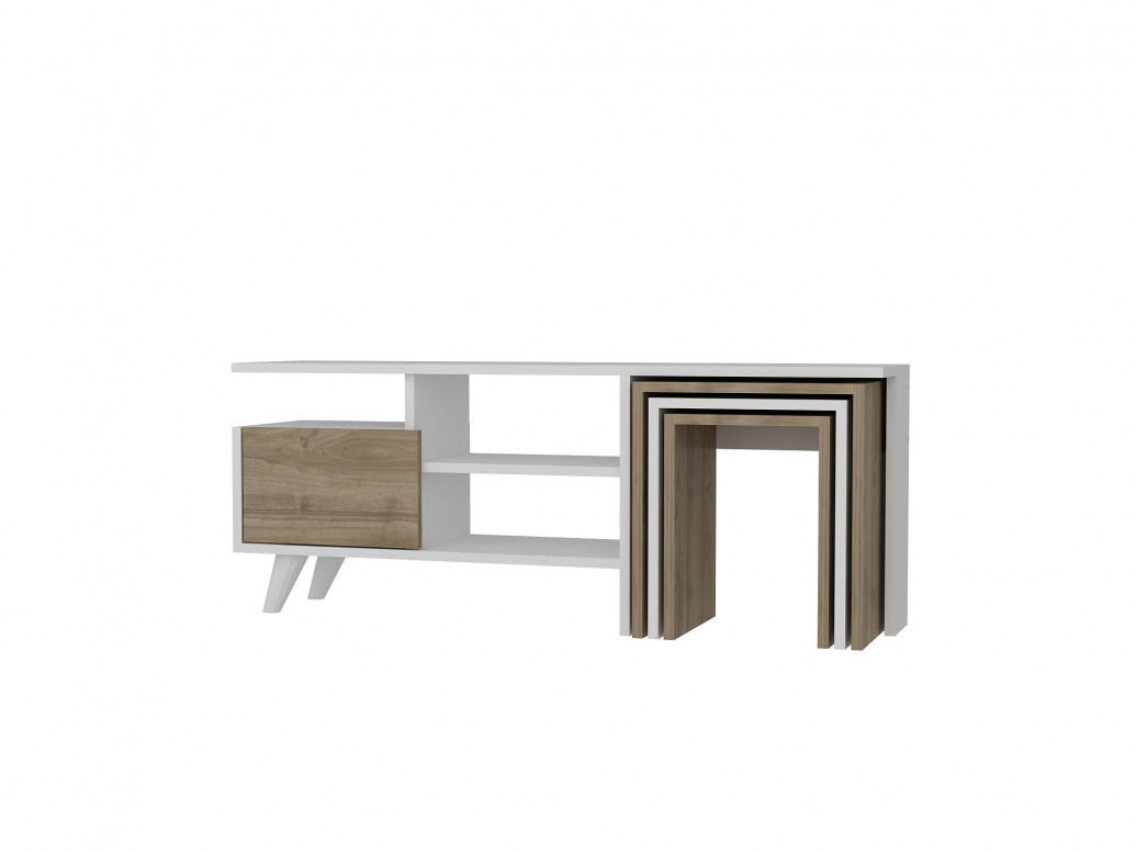 Comoda TV Salvador, Model Ansamblu, 120x49x29.5 cm, Alb/Nuc - 3 | YEO