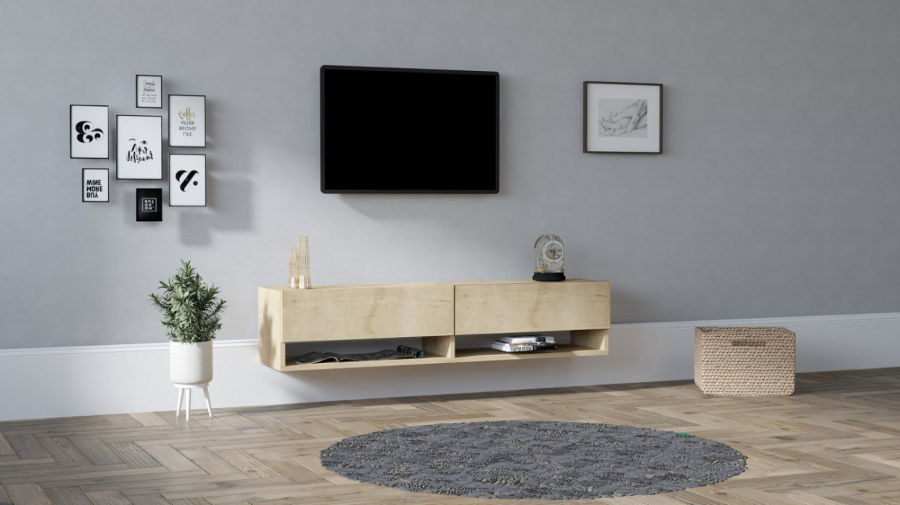 Comoda TV Salvador, Model Arges, 141x31x30 cm, Stejar safir